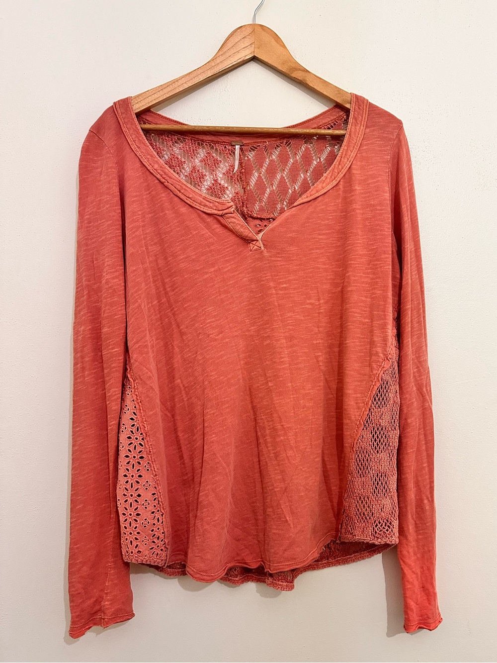 Free People Coral Crochet Lace Top